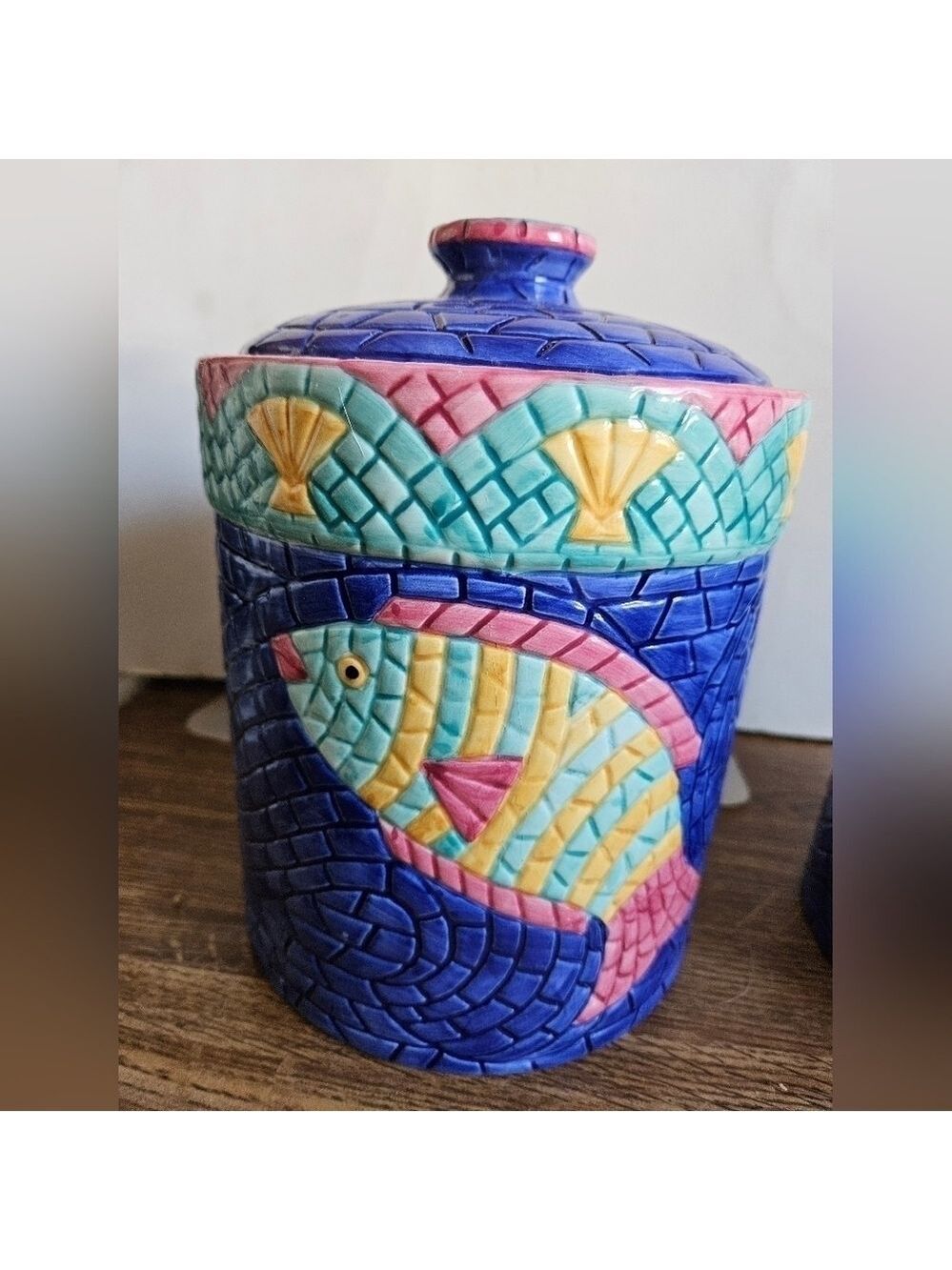 Vintage 90s Clay Art Mosaics 3-piece Ceramic Canister Set - Picture 2 of 16